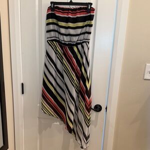 Studio Y Women’s Summer Dress, Size M Strapless Dress Striped Black, Pink, Green